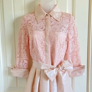 ELIZA J Belted Lace & Taffeta Point Collar - Midi Dress